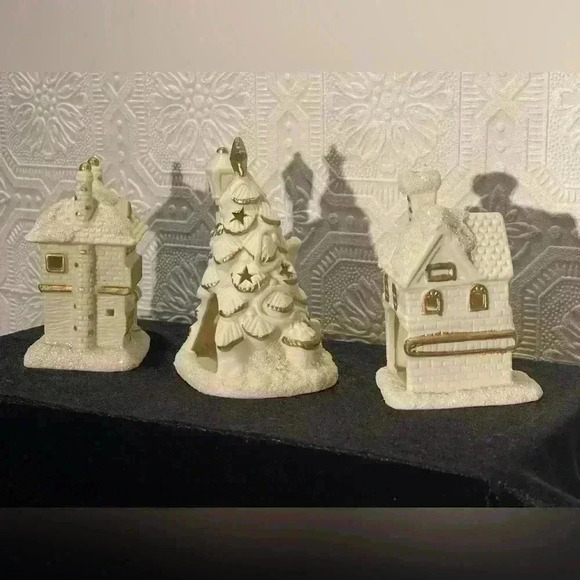 Vintage Porcelain Tealight Christmas Decor, White &  Gold, Holiday Christmas - Picture 5 of 12